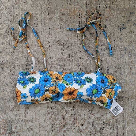  Forever 21 blue and white floral swim bikini top - Picture 3 of 4